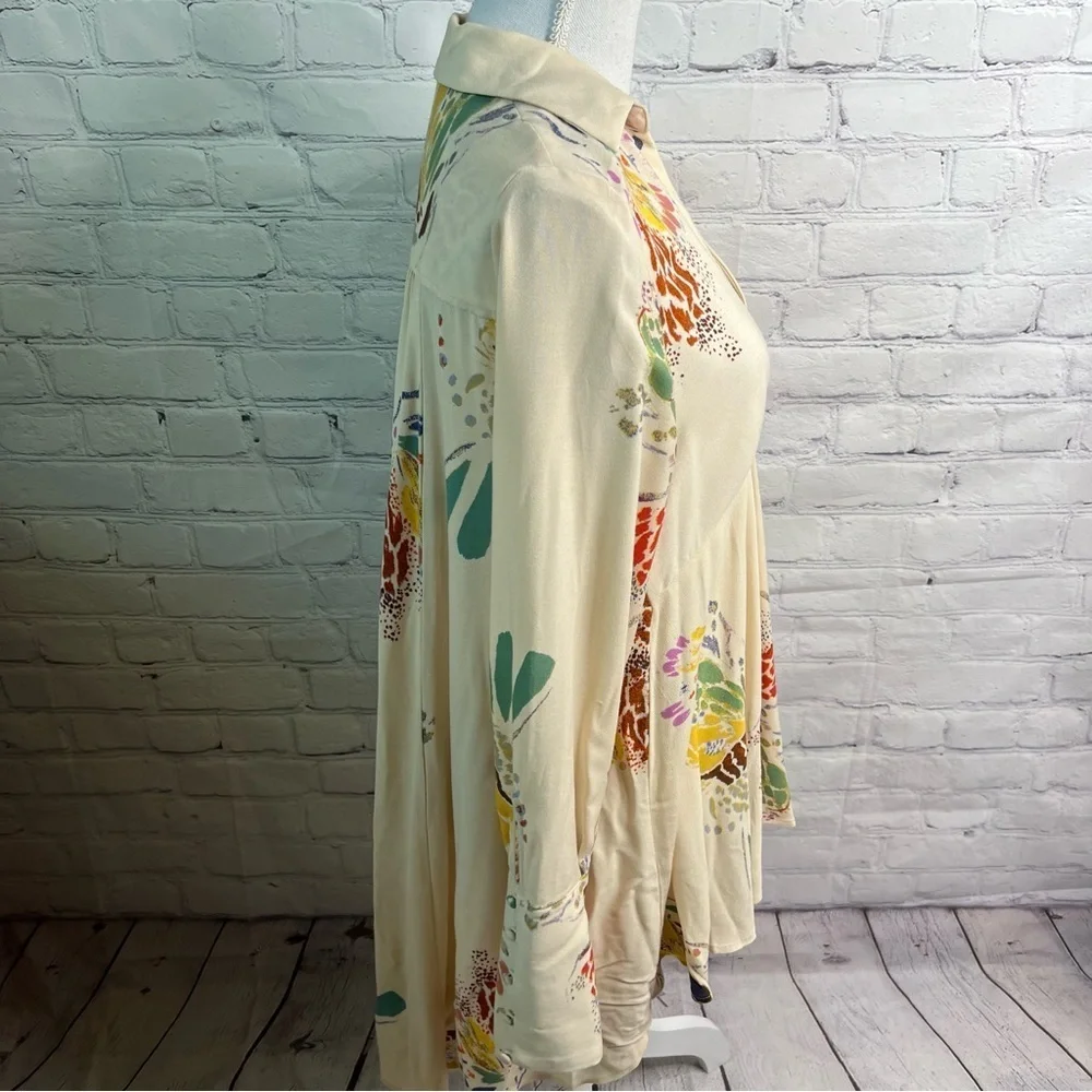 FREE PEOPLE Hi Lo Tunic Field of Butterflies Blouse Top Small XS